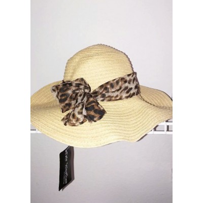s Floppy Wide Brim Summer Beach Straw Hat with Cheetah print Ribbon  eb-31293049